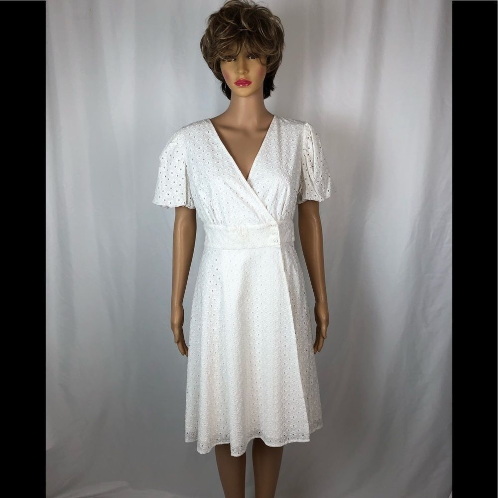 White Eyelet Wrap Dress with Full Skirt
